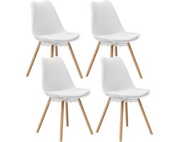 Set van 4 Witte Eetkamerstoelen - Moderne Kuipstoelen met Houten Poten voor Keuken en Woonkamer