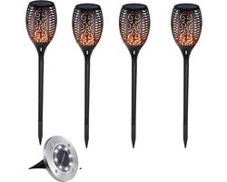Set van 4 XL Solar Tuinfakkels – 78 cm – IP65 – 3 Lichtstanden – Realistisch Vlam-effect – Zwart – Tuinverlichting op Zonne-energie- Tuinlantaarns