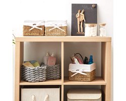 Set van 4 zeegras, natuurlijk geweven opbergmanden, gevlochten vierkante handgeweven organizer-opbergdozen met inzetstuk voor babykamer, kinderspeelgoed, thuis, 18 x 18 x 14 cm.