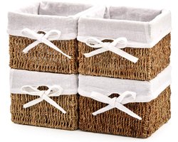 Set van 4 zeegras, natuurlijk geweven opbergmanden, gevlochten vierkante handgeweven organizer-opbergdozen met inzetstuk voor babykamer, kinderspeelgoed, thuis, 18 x 18 x 14 cm