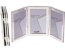 Set van 4 Zilveren Fotolijsten 10x15 cm - Driedubbel Portret - Fluwelen Achterkant