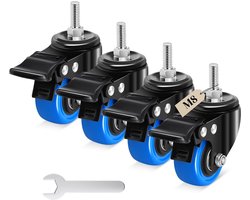 Set van 4 Zware Meubelwielen 50mm met Montage Schroefdraad M8 en Rem - Zwenkwielen voor Kasten en Gereedschapskisten