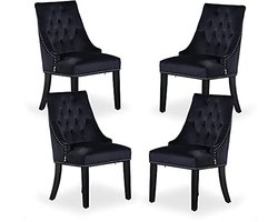Set van 4 zwarte fluwelen stoelen voor eetkamer en woonkamer - Klassiek design