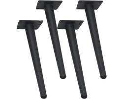 Set van 4 Zwarte Schuine Metalen Meubelpoten - Conisch Ontwerp voor Bank, Kast en Tafel - 25 cm