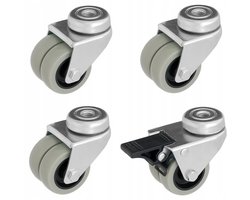 Set van 4 zwenkwielen 50mm met rem voor meubels