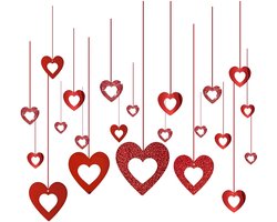 Set van 40 hartvormige ornamenten, rode glinsterende hartvormige decoratieve hangers voor Valentijnsdag, hartvormige decoratieve banners, hangende kransen voor aan het plafond, geschikt voor jubilea/verlovingen/bruiloften/verjaardagen/feesten.