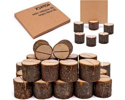 Set van 40 Houten Kaarthouders voor Tafel - Rustieke Menu- en Foto-Houders met 20 Papieren Kaarten voor Memo's en Postkaarten