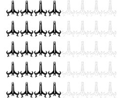 Set van 40 Plastic Plate Standaards - Inklapbare Easels voor Borden, Transparant/Zwart, 7.5 cm, Ideaal voor Decoratie en Presentatie