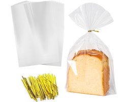 Set van 40 transparante broodzakken voor zelfgebakken brood - Herbruikbare plastic broodverpakkingstassen met 40 banden - Broodzakken voor eigenaars - Opslag en presentatie van vers brood - Perfect voor broodliefhebbers