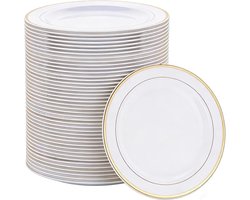 Set van 40 witte borden met gouden accent, stevige kunststof feestborden