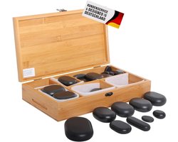 Set van 45 Basalt Hot Stones voor Wellness en Warmtetherapie in Houten Kist