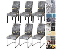 Set van 4/6 Rekbare Stoelhoezen voor Eetkamerstoelen, Verwijderbare en Wasbare Bescherming voor Keuken en Restaurant (Marmer, 6 Stuks)
