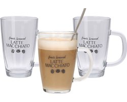 Set van 4x latte Macchiato glazen inclusief lepels 300 ml - Koffie glazen - Cappuccino glazen