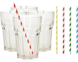 Set van 4x longdrink glazen en 100x duurzame papieren rietjes - 360 ml