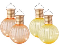 Set van 4x stuks buiten led gele en oranje lampion solar verlichting 11 cm