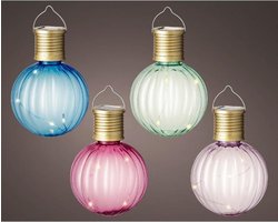 Set van 4x stuks buiten led lichtroze, groene, blauwe en roze lampion solar verlichting 11 cm
