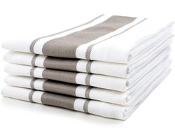 Set van 5 Absorberende Katoenen Theedoeken | 50 x 70 cm | Grijze Streepkeukenhanddoeken voor Huishoudelijk Gebruik