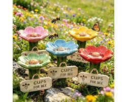 Set Van 5 Bijendrinkstations - Bee Watering Station - Bijen Drinkbakjes - Bloem Voederbakjes - Hars - Veilige Kleurrijke - Voor Tuin en Erfdecoratie, Bloembakken Balkon - Rood, Groen, Blauw, Geel, Roze