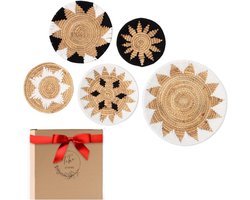 Set van 5 Decoratieve Wandmanden Zeegras en Rotan - Handgeweven Boho Woondecoratie
