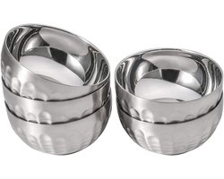 Set van 5 Dubbelwandige RVS Kommen – Ø11.8cm – Isolerende Roestvrijstalen Schalen – Voor IJs, Snacks, Rijst, Soep, Babyvoeding – Duurzaam, Lichtgewicht en Gemakkelijk Schoon te Maken – Geschikt voor Thuis, Camping, Picknick en Keuken - zilver