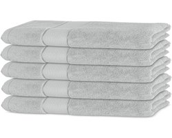 Set van 5 gastendoekjes 100% katoen 30x50 cm lichtgrijs/blauw