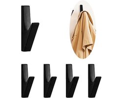 Set van 5 - Haken - Zwart - Kledinghaken, wandhaken - Badkamerhaken - Haken voor akoestische panelen, kasten, muren, badkamers - Voor het ophangen van kleding, hoeden, tassen, handdoeken en sleutels
