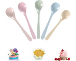 Set van 5 Herbruikbare Plastic Lepels voor Eieren, Jam, Yoghurt en Koffie - Breukbestendig en Kleurrijk Keukengerei