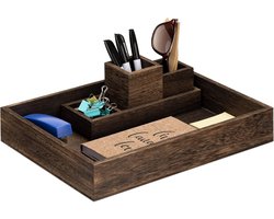 Set van 5 houten bureau-organizers voor opbergen van kantoorbenodigdheden
