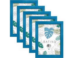 Set van 5 Houten Fotolijsten 15x21 cm - Blauw met Acrylglas en HDF Achterwand (Posterlijst)