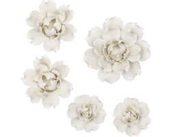 Set van 5 Keramische 3D Wandbloemen Decoratie Wit voor Woonkamer en Slaapkamer