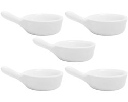 Set van 5 Keramische Schalen met Handvat, Ideaal voor Sauzen, Dips en Specerijen, Wit Porselein