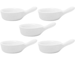 Set van 5 Keramische Schotels met Handvat, Porseleinen Dipschalen, Sauskommen en Specerijplaten in Wit