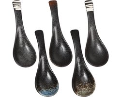Set van 5 Keramische Soeplepels voor Japanse en Chinese Soepen - Creatieve Porseleinen Lepels voor Rijst en Serveerdoeleinden - Retro Ontwerp en Duurzaam Gebruik