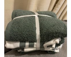 Set van 5 Keukendoeken – 2x Theedoek (60x60 cm), 2x Keukenhanddoek (50x50 cm), 1x Vaatdoek (31x31 cm) – Grijs/Wit