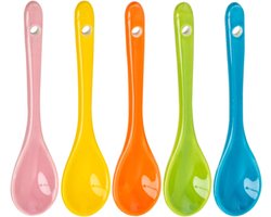 Set van 5 Kleurige Porseleinen Lepels, Warmtebestendig en Vaatwasserbestendig, Perfect voor Koffie, Thee en Desserts