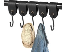 Set van 5 leren S-haken voor kledingstangen, ideaal voor het ophangen van kleding, hoeden en handdoeken in de badkamer