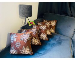 Set van 5 Luxe Geweven Kussenhoezen, Grey Sofa Cushions, kussensloop, Bruin en Goud Kussens voor huis decoratie, Traditioneel kerst kussens, 38 x 38 cms Kussens - Kussenhoezen om cadeau te geven - Kerstcadeau - Herfst cadeaus - Nieuw Huis Cadeau