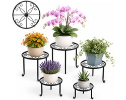 Set van 5 metalen plantenstandaards Enkelvoudige plantenhouder voor balkon en tuin Bloempotstandaard voor kamerplanten zoals graslelie en klimop Creatieve plantenstandaard