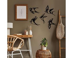 Set van 5 Metalen Zwaluwen Wanddecoratie voor Binnen en Buiten - 3D Muurkunst
