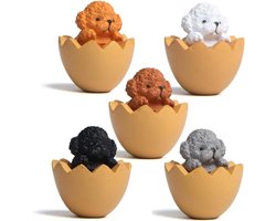 Set van 5 Miniatuur Hondenfiguren voor Decoratie - Poes, Puppy en Poodle Ornamenten voor Tafel en Computer
