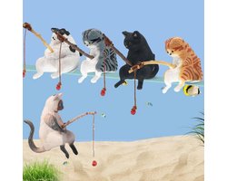 Set van 5 Miniatuur Kat Figuren voor Decoratie in Tuin, Aquarium en Kantoor - Schattige Dieren Beeldjes en Sculpturen