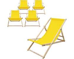 Set van 5 opvouwbare ligstoel geel hout verstelbare rugleuning tot 120 kg ligstoel tuinligstoel strandligstoel