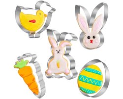 Set van 5 paaskoekjesuitsteekvormen, inclusief konijn en ei, perfect voor kinderen en bakplezier tijdens Pasen