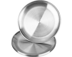 Set van 5 Roestvrijstalen Dinerborden - 20Cm Ronde Borden van Roestvrij Staal - Matte Afwerking - Roestbestendig - Geschikt voor Kamperen, Barbecueën, Picknicken en Buitengebruik - Zilver