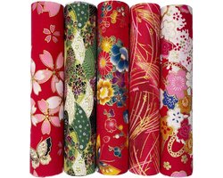 Set van 5 Stuks 80 x 20 cm Katoenen Stof Lappen met Oosterse Motieven voor Quilten, Naaiwerk en DIY Decoratie