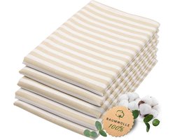 Set van 5 Theedoeken – Katoen 50x70 cm – Gestreept Design – Beige – Duurzaam en Sterk Absorberend