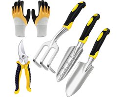 Set van 5 tuingereedschappen van gegoten aluminium - Tuingereedschapsset met troffel, troffel en hark voor het planten in de tuin
