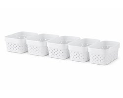 Set van 5 Witte Opbergmanden 1,4L – Gerecycled Kunststof – Geperforeerd Design – 13x17x8 cm