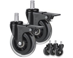 Set van 5 Zachte Rubberen Bureaustoelwielen met 10mm Pen voor IKEA Stoelen, Inclusief 2 Remwielen