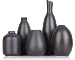 Set van 5 zwarte keramische bud vazen, ideaal voor huisdecoratie, woonkamer, keuken en kantoor, stijlvolle decoratie voor de salontafel en boerderijstijl